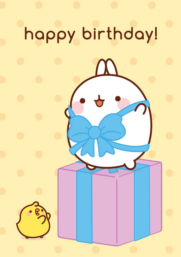 Molang Happy Birthday Present - Greeting Card - threelittlebears.co.uk